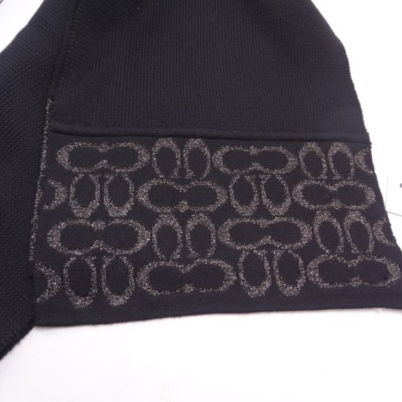 Coach Black Signature Knit Oblong Scarf C5127 & Rib Knit Hat 86553 New with Tags - Picture 2 of 3